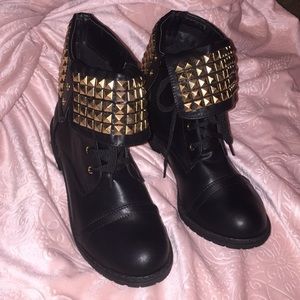 Black and gold studded boots